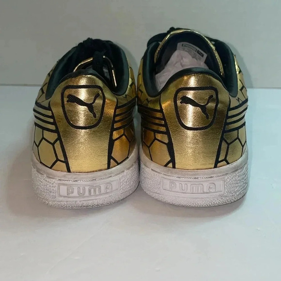 Puma Basket Low Classic Gold and Black Metallic Sneakers - Picture 4 of 5